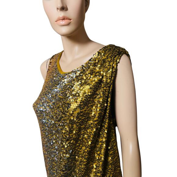 J Crew Collection Gold Sequin Greek Style Dress Size M Cotton Silk Pullover - Picture 6 of 10